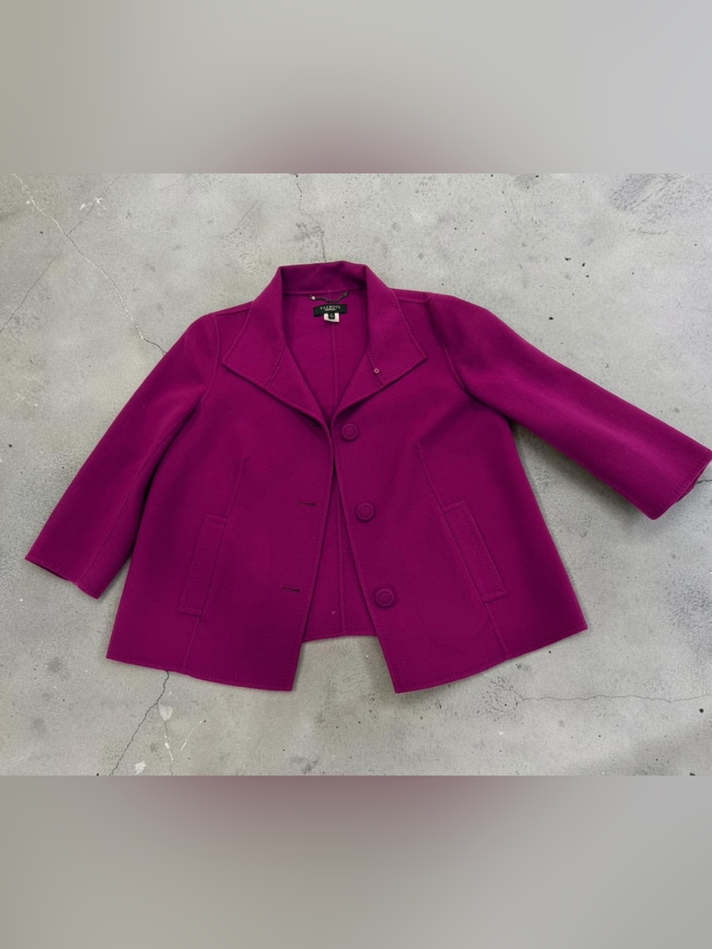 Talbots 100% Wool Double Breasted Swing Coat Jacket Magenta Purple Size 12